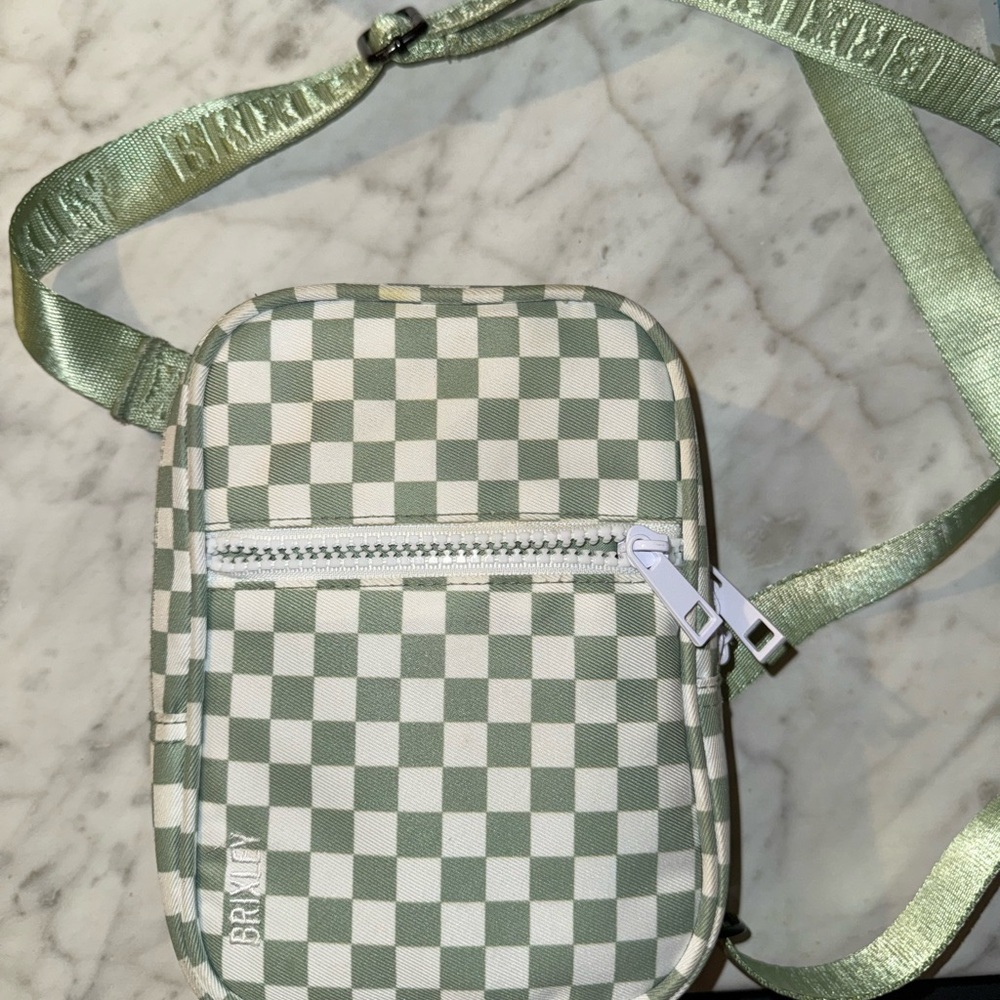 Abrand Crossbody Bag in Green and White Checkered Pattern